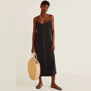 Mango Button-Down Slip Midi Dress size Medium Black